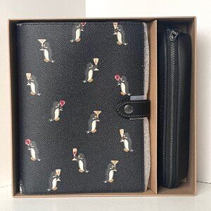 Coach CCP98 Boxed Notebook & Pencil Case Black Signature Canvas Penguin Leather